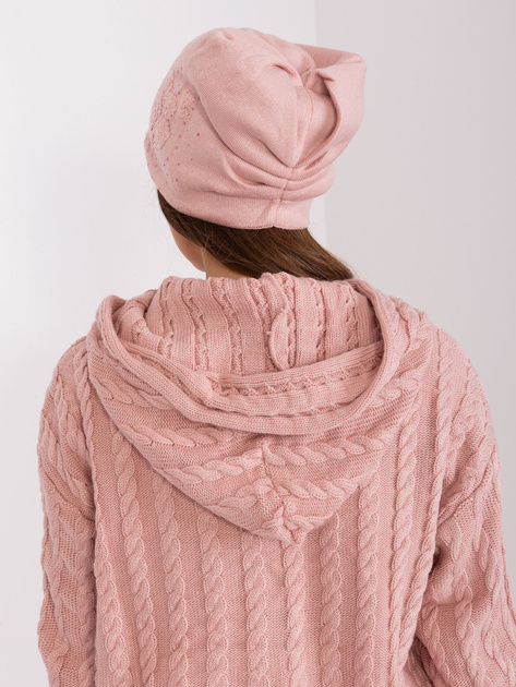 Hurt Jasnoróżowa czapka dzianinowa z dżetami