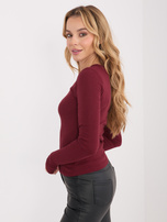 Bordowa damska bluzka basic z długim rękawem