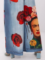 Niebieskie damskie spodnie palazzo z nadrukiem