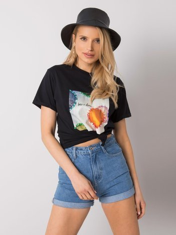Czarny t-shirt z aplikacjami Vesna