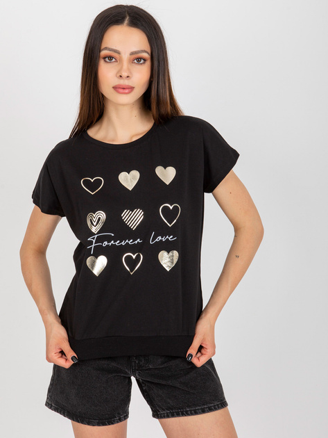 Hurt Czarna bluzka bawełniana z nadrukiem RUE PARIS