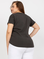 Khaki asymetryczny t-shirt plus size z bawełny