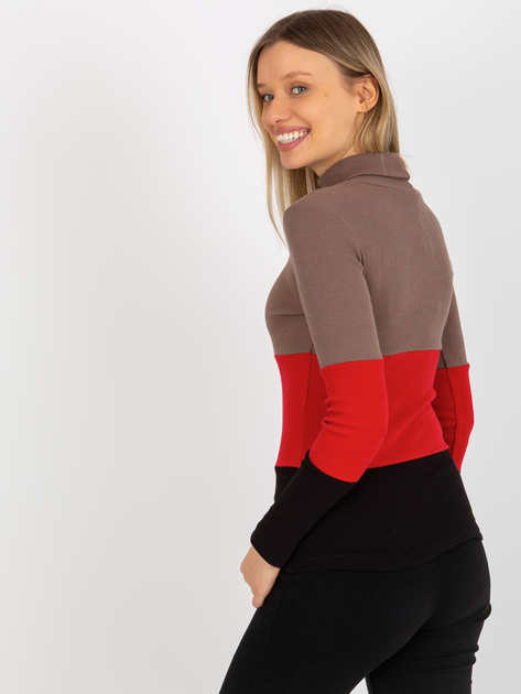 Hurt Brązowo-czarna damska bluzka basic z golfem w prążek