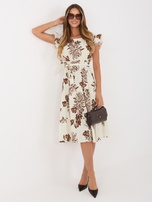 Brązowa rozkloszowana sukienka z wiązanym paskiem