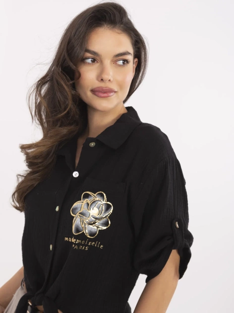 Czarna muślinowa koszula z nadrukiem