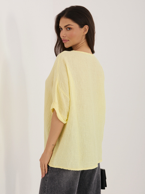 Jasnożółta damska bluzka z marszczonego materiału