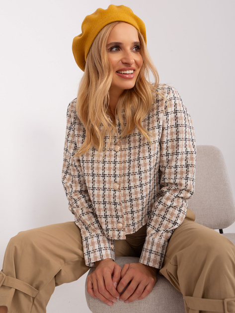 Hurtownia Musztardowy beret z kaszmirem
