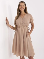 Beżowa ortalionowa sukienka z krótkim rękawem RUE PARIS