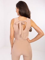 Beżowy elegancki komplet ze spodniami dzwonami