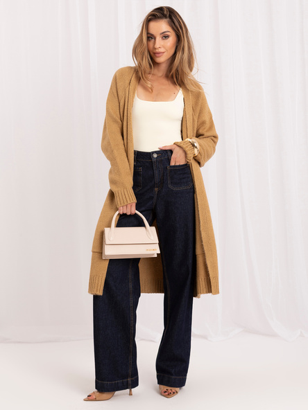 Hurt Camelowy langer Cardigan mit Taschen RUE PARIS.