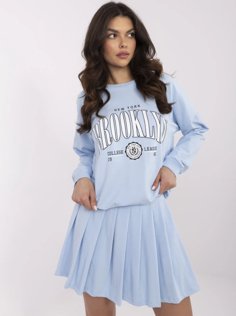 Jasnoniebieski damski komplet z bluzą bez kaptura