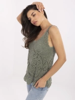 Khaki letnia bluzka boho z bawełny