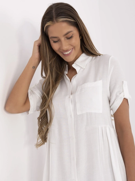 Ecru koszulowa sukienka z krótkim rękawem