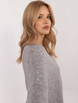 Hurtownia Szary damski sweter oversize z dekoltem V