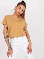 Camelowy luźny t-shirt basic Ventura