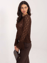 Brown blouse with flared sleeves.