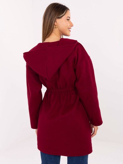 Bordowy damski płaszcz z kapturem RUE PARIS