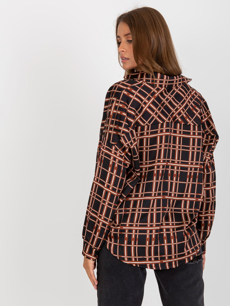 Hurt Czarna damska koszula w kratę z imitacji satyny