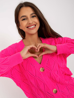 Hurt Fluo różowy ażurowy sweter rozpinany z guzikami RUE PARIS 