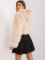 Hurt Beżowa krótka kurtka z ekologicznego futerka