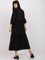 RUE PARIS black flared flounce dress 