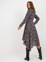 Hurt Czarna wzorzysta sukienka z paskiem RUE PARIS 