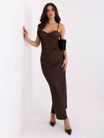 Brown corset top with straps.