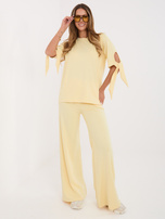 Jasnożółty damski komplet z szerokimi spodniami