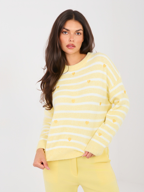 Jasnożółty damski sweter oversize z haftem