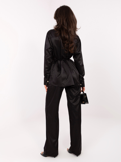Czarny satynowy komplet z cienkim paskiem