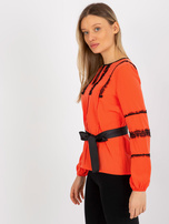 Hurt Pomarańczowa bluzka wizytowa z koronką i wiązaniem