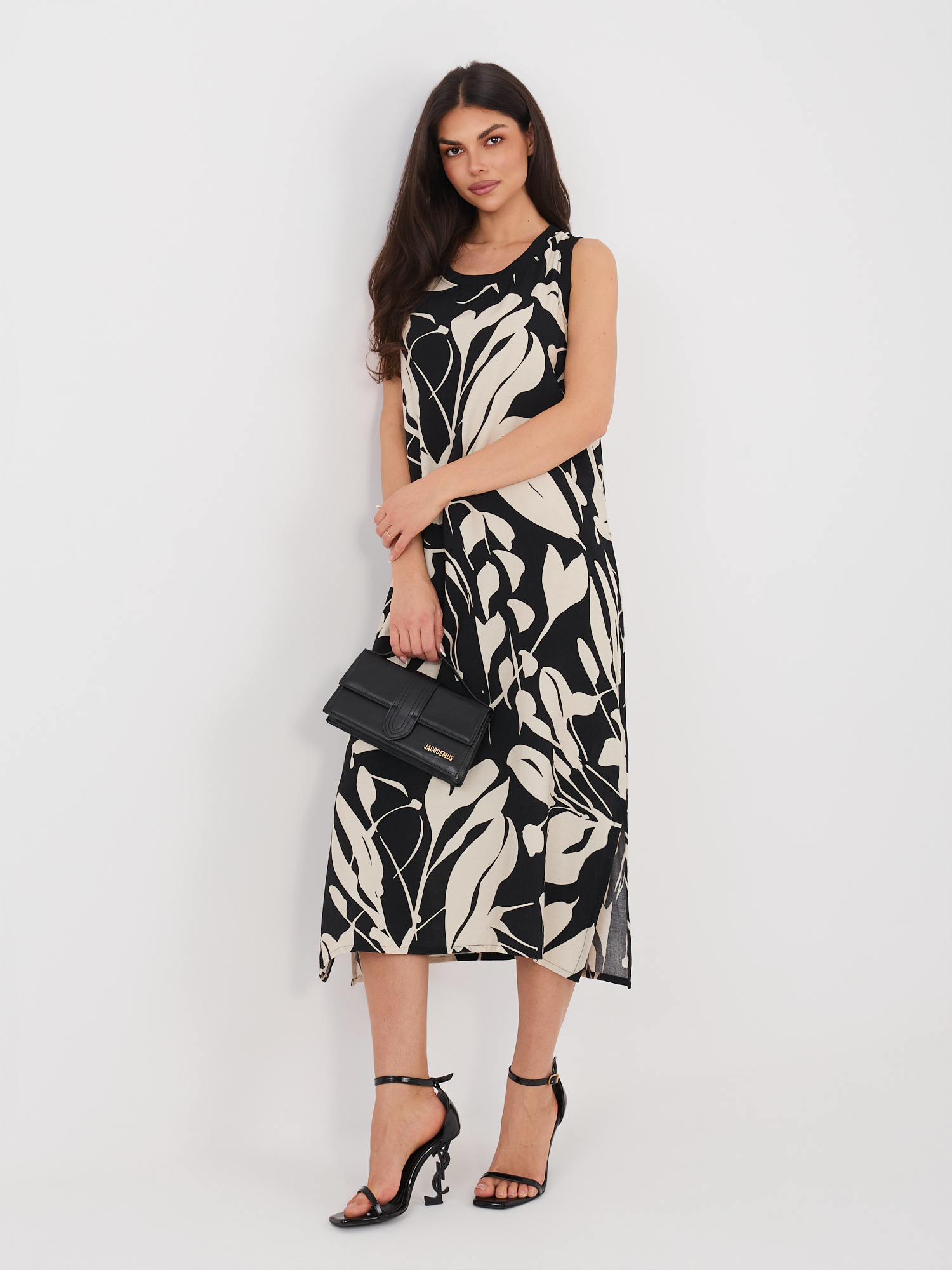 Czarna letnia sukienka z roślinnym wzorem SUBLEVEL 