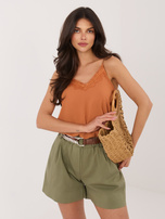 Ciemnopomarańczowy top z koronką RUE PARIS 