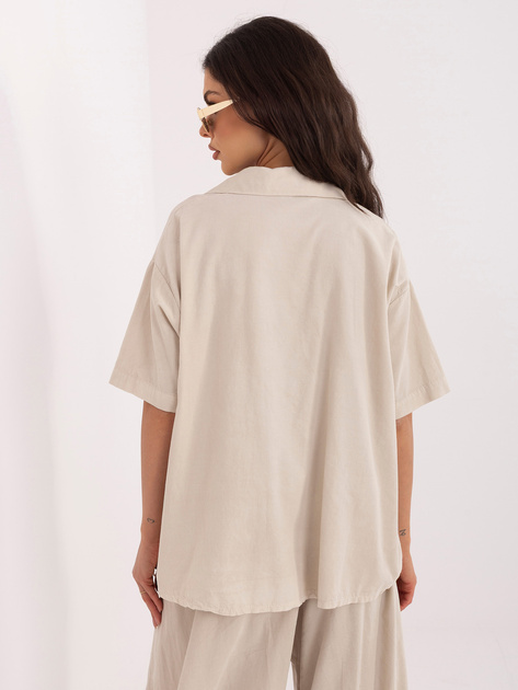 Beżowa sztruksowa koszula z kołnierzykiem