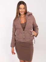 Brązowa damska kurtka ze ściągaczami