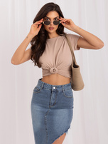 Camelowy t-shirt z bawełny basic Peachy