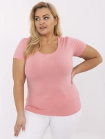 Pfirsichfarbiges, figurbetontes T-Shirt in Übergröße aus Baumwolle.