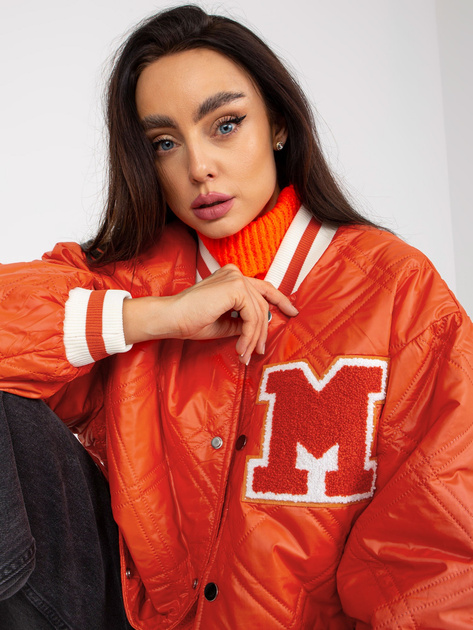 Hurtownia Pomarańczowa pikowana kurtka bomber z naszywką