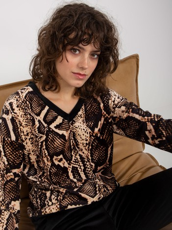 Hurt Jasnobeżowo-czarny komplet welurowy ze spodniami RUE PARIS