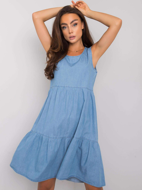 Niebieska sukienka z falbaną Delfine RUE PARIS