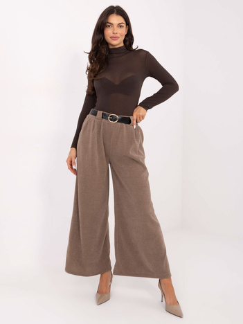 Ciemnobeżowe sztruksowe spodnie z kieszeniami RUE PARIS