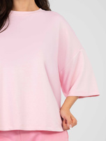 Pastelowa różowa bluzka basic o kroju oversize RUE PARIS 