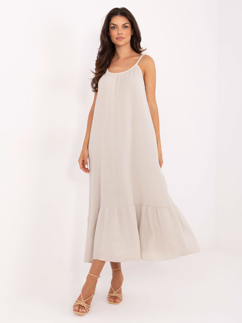Jasnobeżowa sukienka na wiązanych ramiączkach OCH BELLA