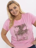 Różowa bluzka plus size z okrągłym dekoltem