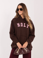 Czekoladowa ocieplana bluza kangurka z kapturem RUE PARIS 