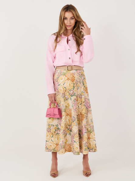 Żółta rozkloszowana spódnica w kwiaty