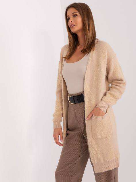 Hurt Beżowy wzorzysty kardigan z kieszeniami