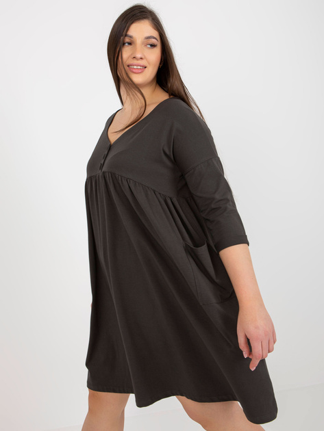 Hurt Khaki dresowa sukienka plus size basic z kieszeniami