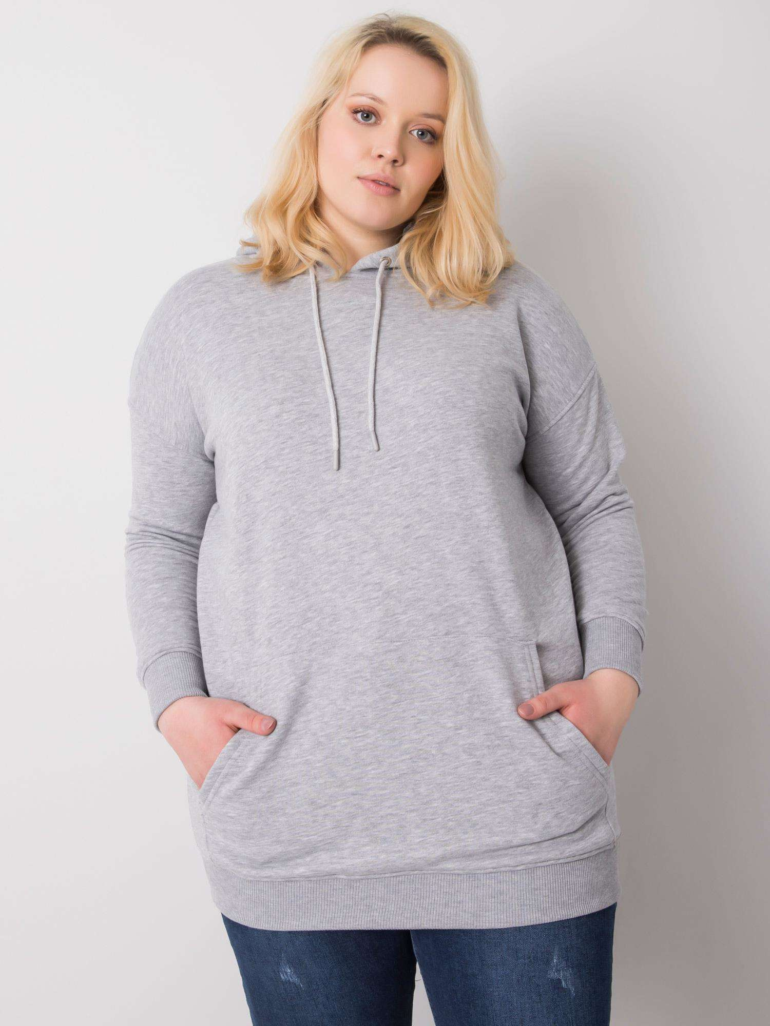 Šedá melírovaná mikina plus size s kapucňou Luna.