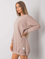 Ciemnobeżowa sukienka dresowa z długim rękawem Odile RUE PARIS